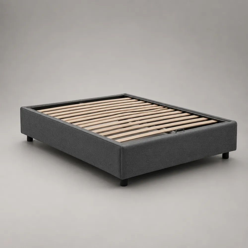 Stauraumbett mit Lattenrost 140 × 200 cm, Polyesterbezug, Dunkelgrau