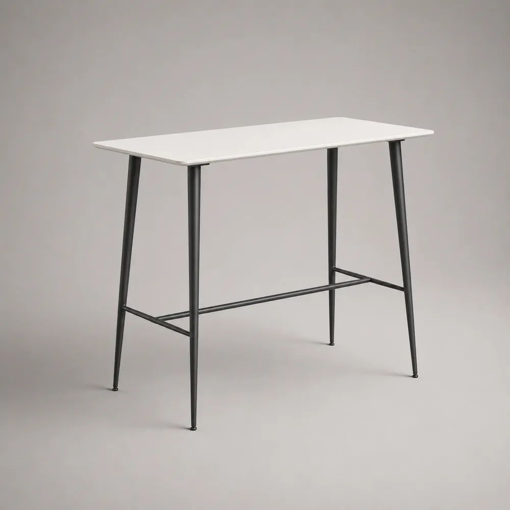 Rechteckiger Stehtisch Bartisch aus MDF und Stahl, Weiß/Schwarz, 120 x 40 x 105 cm