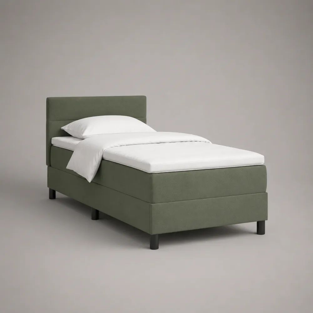 Boxspringbett-Set mit Taschenfederkernmatratze, Topper und Stoffbezug, Olivgrün, Liegefläche 90 x 200 cm