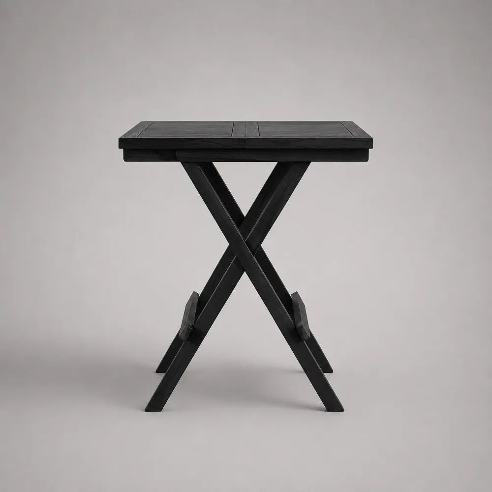 Klappbarer rechteckiger Beistelltisch aus massivem Kiefernholz, Schwarz, 48 × 38 × 66 cm