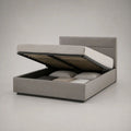 Stauraumbett Doppelbett 160 × 200 cm mit Bettkasten, Lattenrost und Polyesterbezug, Taupe/Schwarz