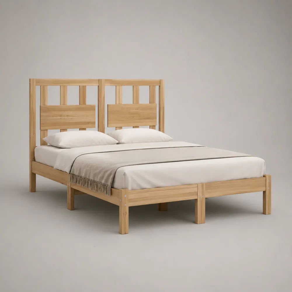 Doppelbett-Bettgestell aus massivem Kiefernholz in Natur, Liegefläche 180 x 200 cm