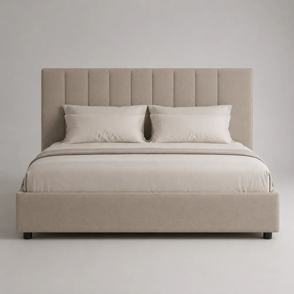Stauraumbett Polsterbett mit Bettkasten und Lattenrost, Polyesterbezug, Beige, 180 x 200 cm
