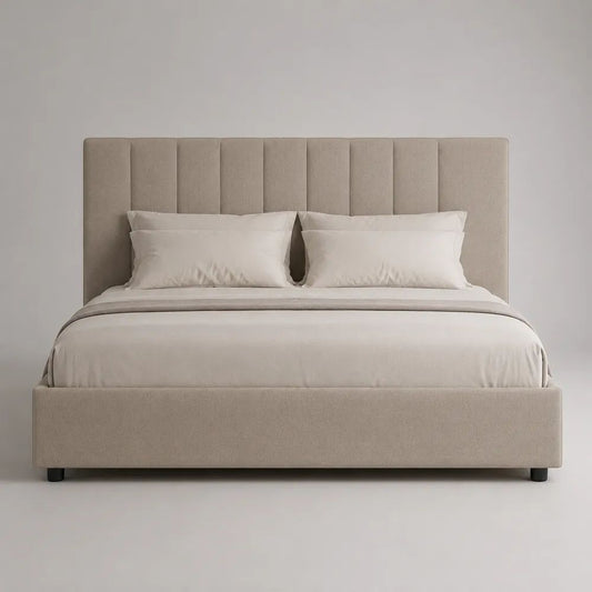 Stauraumbett Polsterbett mit Bettkasten und Lattenrost, Polyesterbezug, Beige, 180 x 200 cm