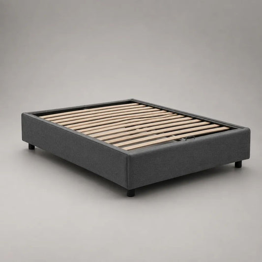 Stauraumbett mit Lattenrost 140 × 200 cm, Polyesterbezug, Dunkelgrau