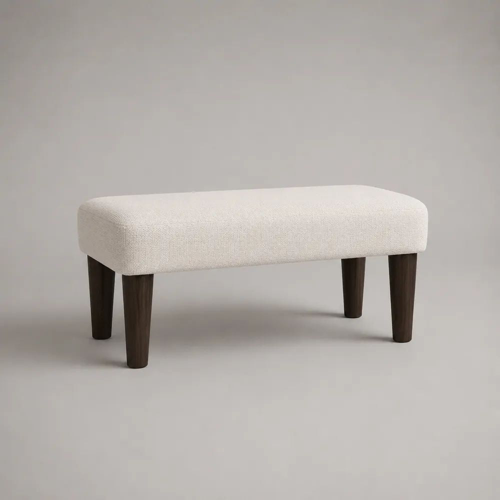 Bettbank Polsterbank aus Polyester und Massivholz, Cremeweiß/Dunkelbraun, 100 × 40 × 45 cm