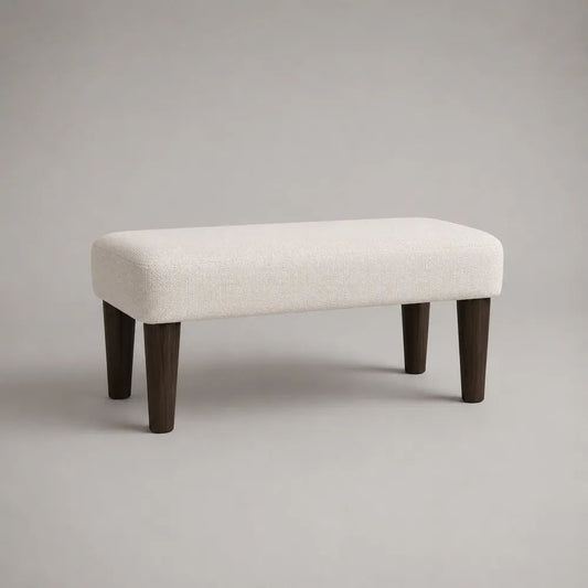Bettbank Polsterbank aus Polyester und Massivholz, Cremeweiß/Dunkelbraun, 100 × 40 × 45 cm