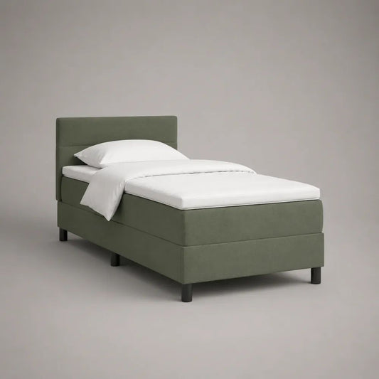 Boxspringbett-Set mit Taschenfederkernmatratze, Topper und Stoffbezug, Olivgrün, Liegefläche 90 x 200 cm