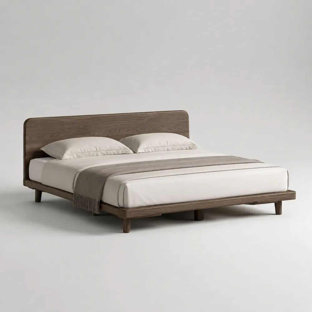 Doppelbett-Bettgestell 180 × 200 cm aus Massivholz und MDF mit Walnussfurnier, Dunkelbraun