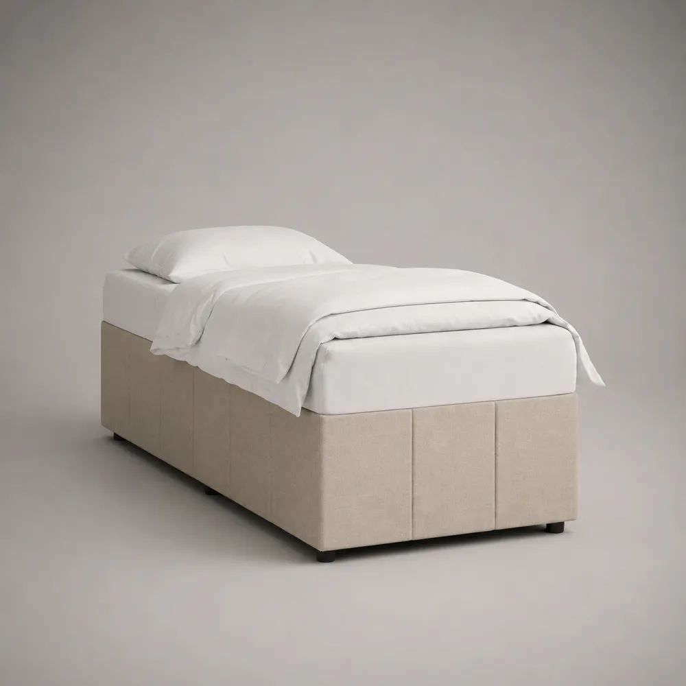Polsterbett-Set mit Matratze 90 × 200 cm, Spanplattenrahmen mit Stoffbezug, Beige/Weiß