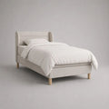 Polsterbett Einzelbett mit Flügelkopfteil und Lattenrost, Polyester-Bouclé, Creme, 90 × 200 cm