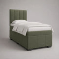 Boxspringbett 90 × 200 cm mit Federkernmatratze, Stoffbezug und gepolstertem Kopfteil, Graugrün