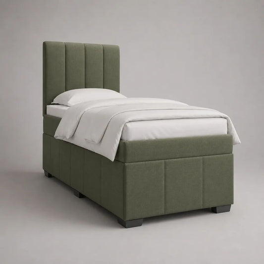 Boxspringbett 90 × 200 cm mit Federkernmatratze, Stoffbezug und gepolstertem Kopfteil, Graugrün