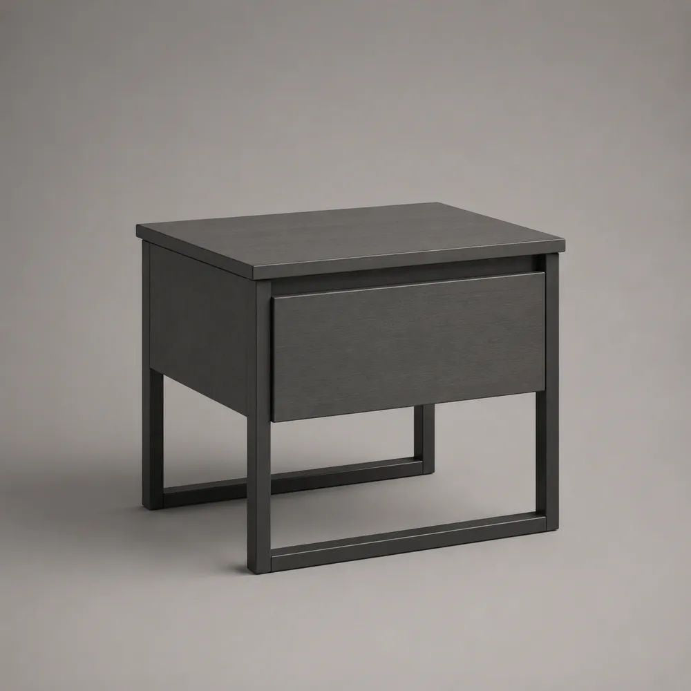 Rechteckiger Nachttisch mit Schublade aus MDF und Stahl, Anthrazit, 45 × 40 × 50 cm