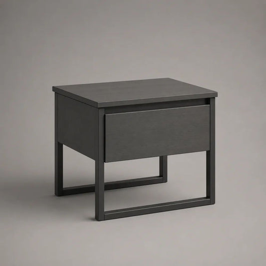 Rechteckiger Nachttisch mit Schublade aus MDF und Stahl, Anthrazit, 45 × 40 × 50 cm