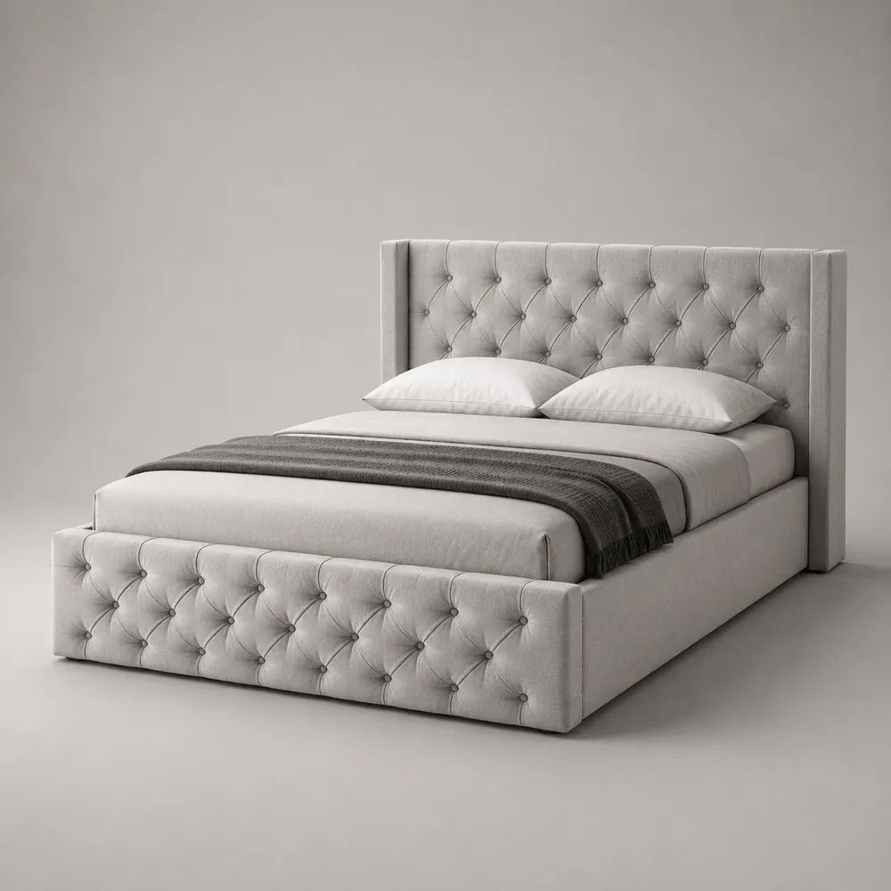 Stauraumbett Doppelbett mit Polsterkopfteil und Lattenrost, Polyester-Samt, Hellgrau, Liegefläche 160 × 200 cm, Gesamtmaß 218 × 178 × 125 cm