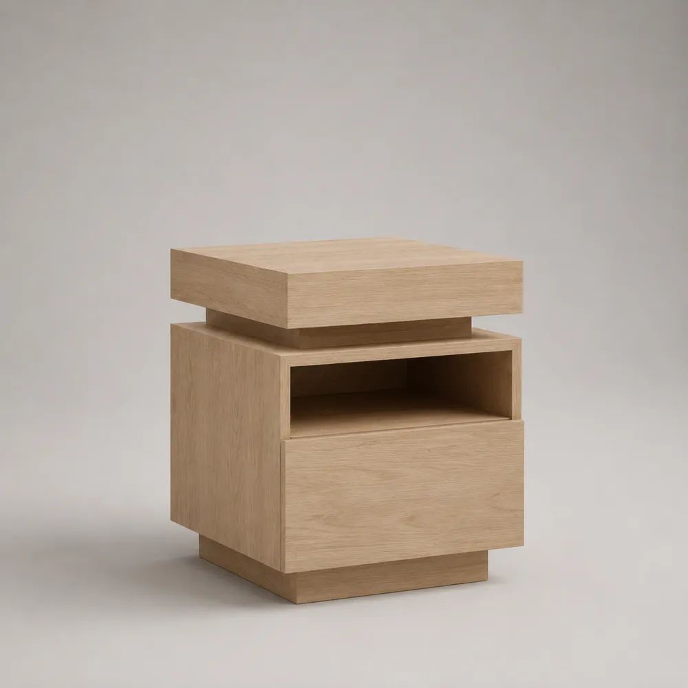 Nachttisch mit 2 Schubladen und offenem Ablagefach, MDF mit Eichenfurnier, Naturbeige/Hellbraun, 50 × 40 × 60 cm